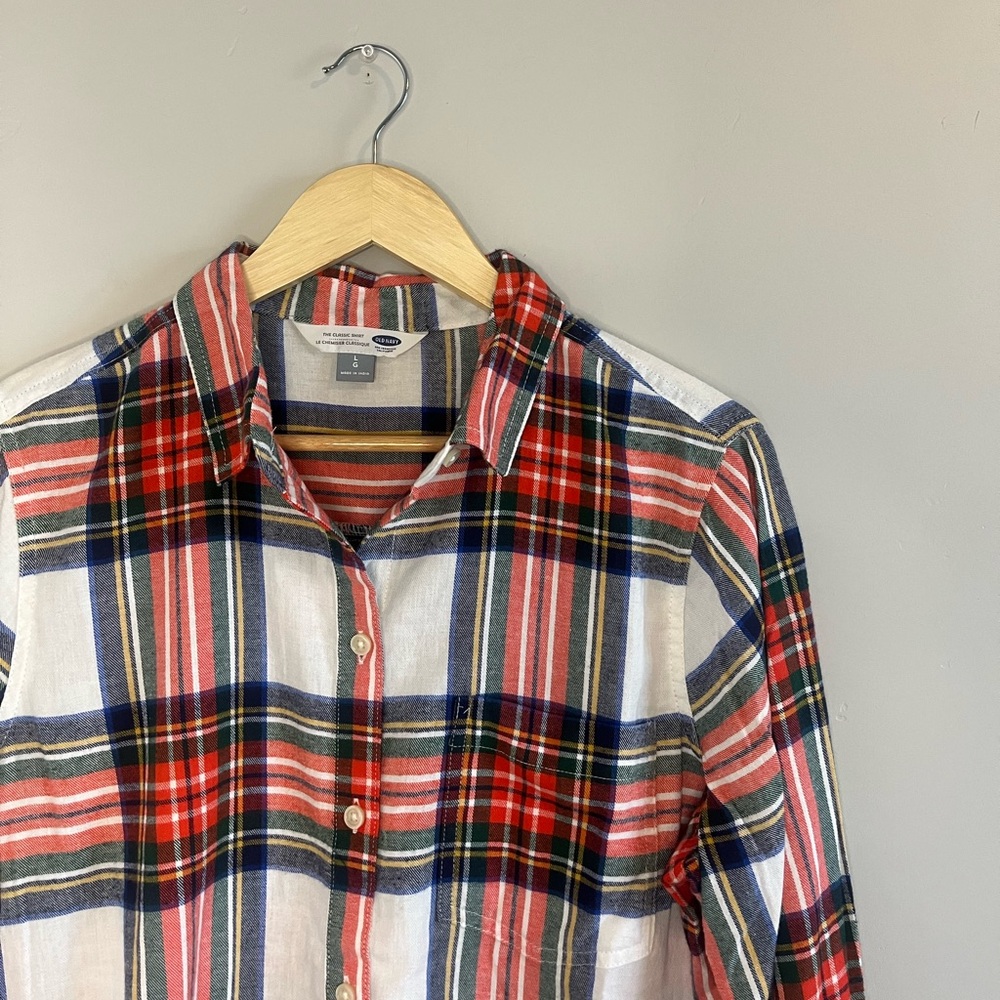 Old Navy | Red, White, Green Long Sleeve Plaid Cotton Button Down Shirt